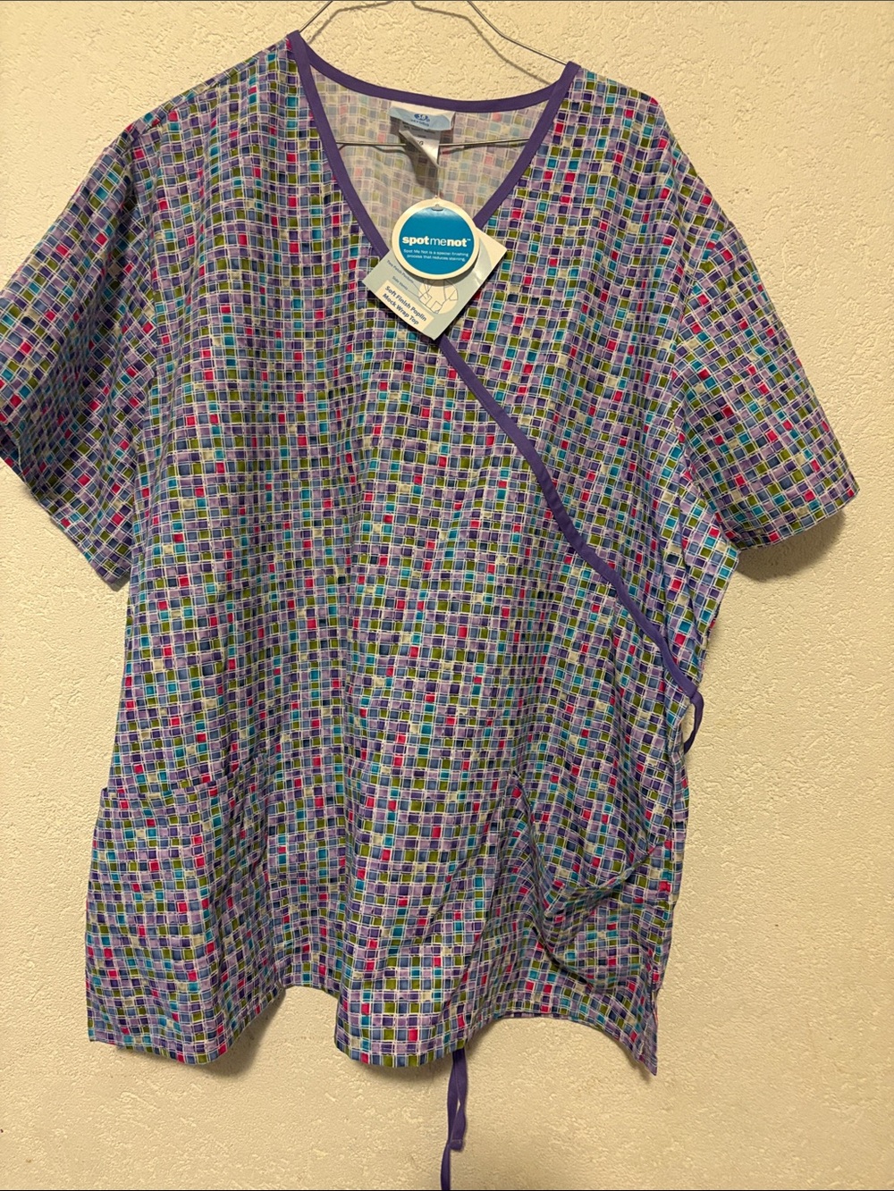 Asics Multicolor Grid Scrub Top with Purple Trim